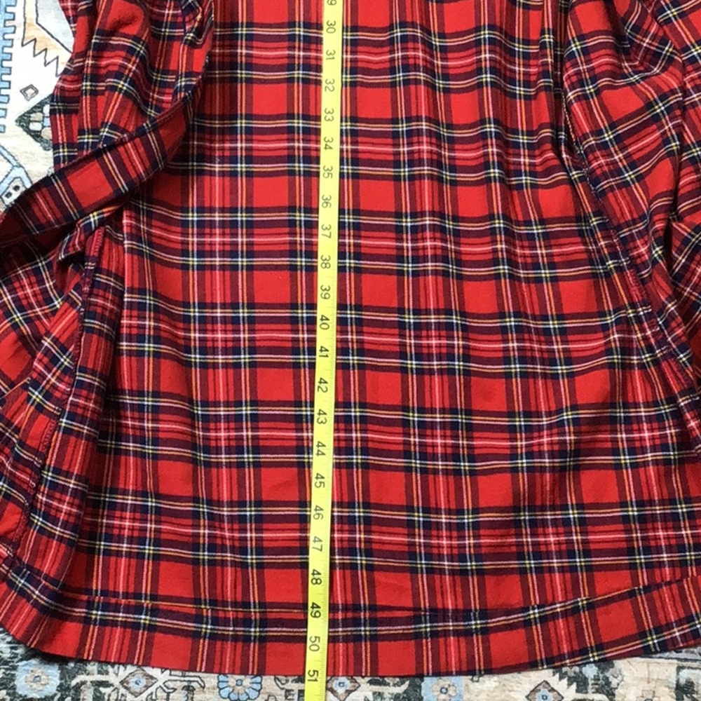 Vintage Red Plaid Tartan Blue Piping Self Tie Belt Front Pocket Flannel Maxi - Picture 11 of 15
